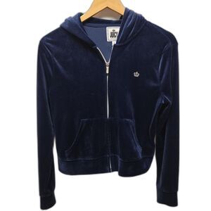 Juicy by Juicy Couture Small S Blue Soft Stretch Velour Full Zip Crop Hoodie